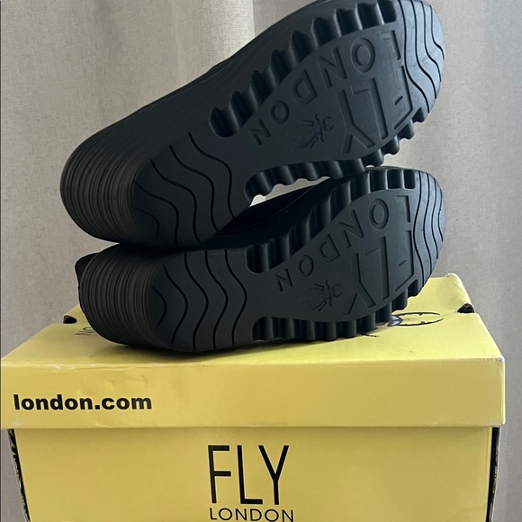 Fly London Black Peep-Toe Wedges - Picture 2 of 3